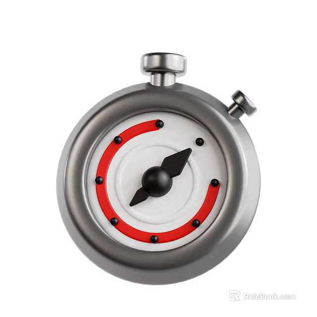 Professional Industrial Stopwatch with Silver Case White Dial Red Ring and Black Hands 3d model 