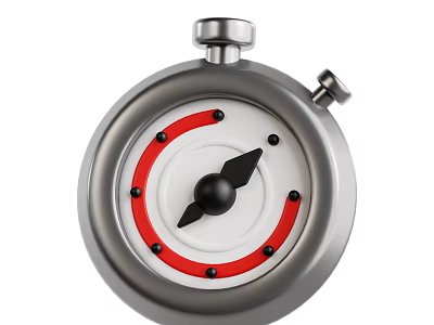 Professional Industrial Stopwatch with Silver Case White Dial Red Ring and Black Hands 3d model