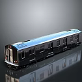 Modern Blue And Black Sleek Train With Reflective Surface On Gray Background Design