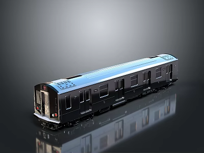 Modern Blue And Black Sleek Train With Reflective Surface On Gray Background Design 3d model