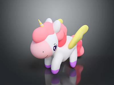 Cute Cartoon Unicorn Toy With Pink Mane White Body Yellow Wings And Purple Hooves 3d model