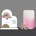 Floral Installation With Arched Rectangular Display Boards Pink White Flowers Gradient Background