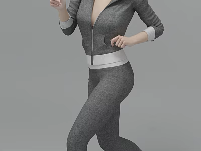 Active Woman in Grey Sports Tracksuit Jogging with Dynamic Full Body Pose 3d model