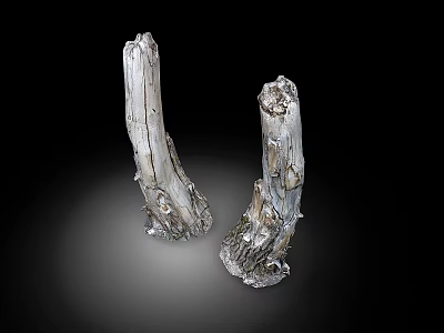 Two Natural Wood And Stone Sculptures With Textured Surface For Decorative Art Pieces 3d model