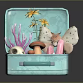Butterfly In Light Blue Suitcase With Yellow Flowers Mushroom Skull And Pink Crystals