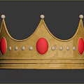 Shiny Golden Ornate Crown With Red Circular Accents And White Small Beads