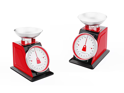 Red Kitchen Scales With White Dial And Black Base For Home Kitchen Use 3d model