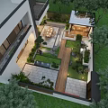 Modern Garden Landscape Design With Stone Pathways Green Plants Wooden Deck And Lighting