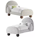 Colorful Polka Dot and Gray Patterned Kids Bed with Wooden Legs and Pillows