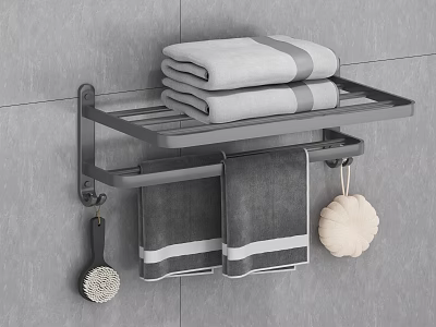 Wall Mounted Bathroom Rack with Towel Storage Hanging Bar and Accessories Holder 3d model