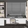 Modern Bookshelf In Home Office With Open Shelves Books Decor Desk Chair And Window Blinds