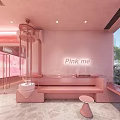 Pink Dessert Shop Interior Design With Curved Ceiling Counter And Display Area