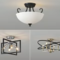 Modern Ceiling Lights With Geometric Frames White Shade And Gold Accents 3d model