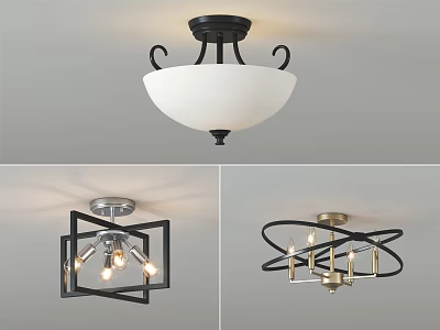 Modern Ceiling Lights With Geometric Frames White Shade And Gold Accents 3d model