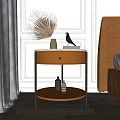 Brown Two Tier Bedside Table With Marble Top Metal Legs And Decorative Vase Bird Ornament