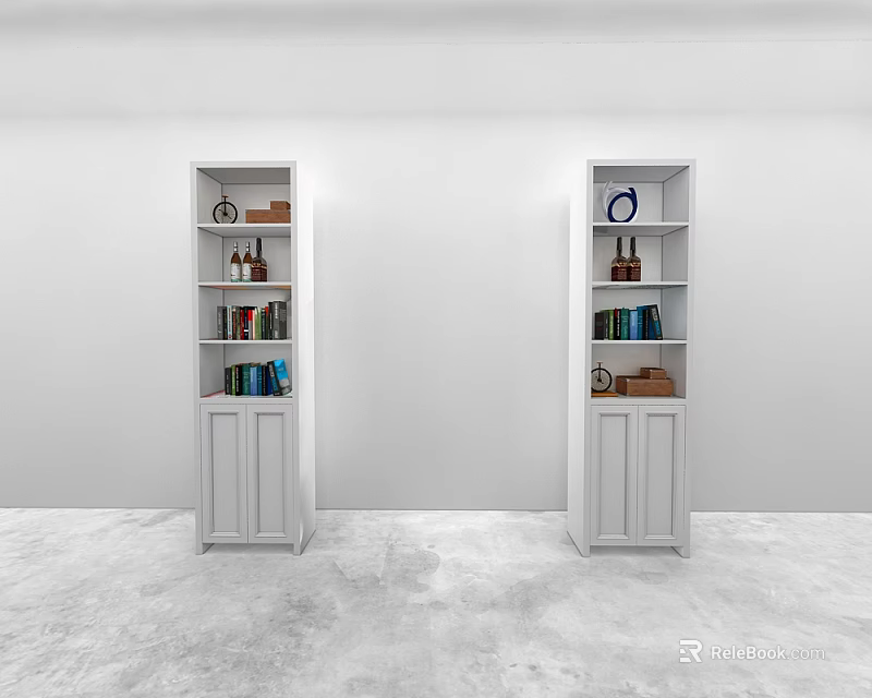 White Modern Console Side Cabinet With Multiple Shelves For Books And Decor 3d model 