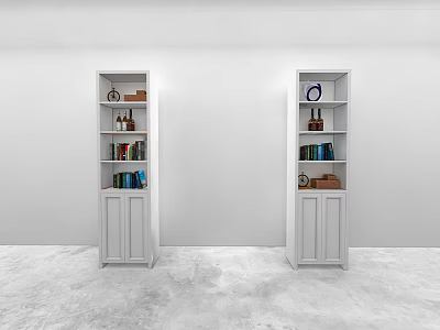 White Modern Console Side Cabinet With Multiple Shelves For Books And Decor 3d model