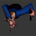 Cartoon Man Wearing Blue Hat With Exaggerated Open Mouth Holding Red Stick And Blue Purple Outfit