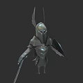 Mythical Armored Fantasy Creature Character With Horned Helmet Winged Armor And Sword