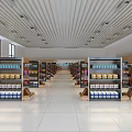 Supermarket Interior With Neat Shelves Stocked With Daily Essentials Wide Aisles And Bright Lighting