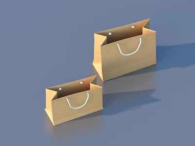 Two Brown Paper Bags With White Handles For Daily Necessity Items 3d model