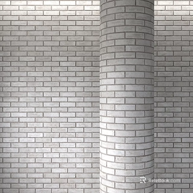 Cylindrical White Brick Structure As Architectural Feature Against White Brick Wall 3d model 
