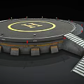 Circular Helipad Structure With Yellow H Symbol Red Lights Stairs And Concrete Base