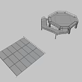 3D Model Of Octagonal Platform With Yellow Logo Metal Stairs And Grid Structure