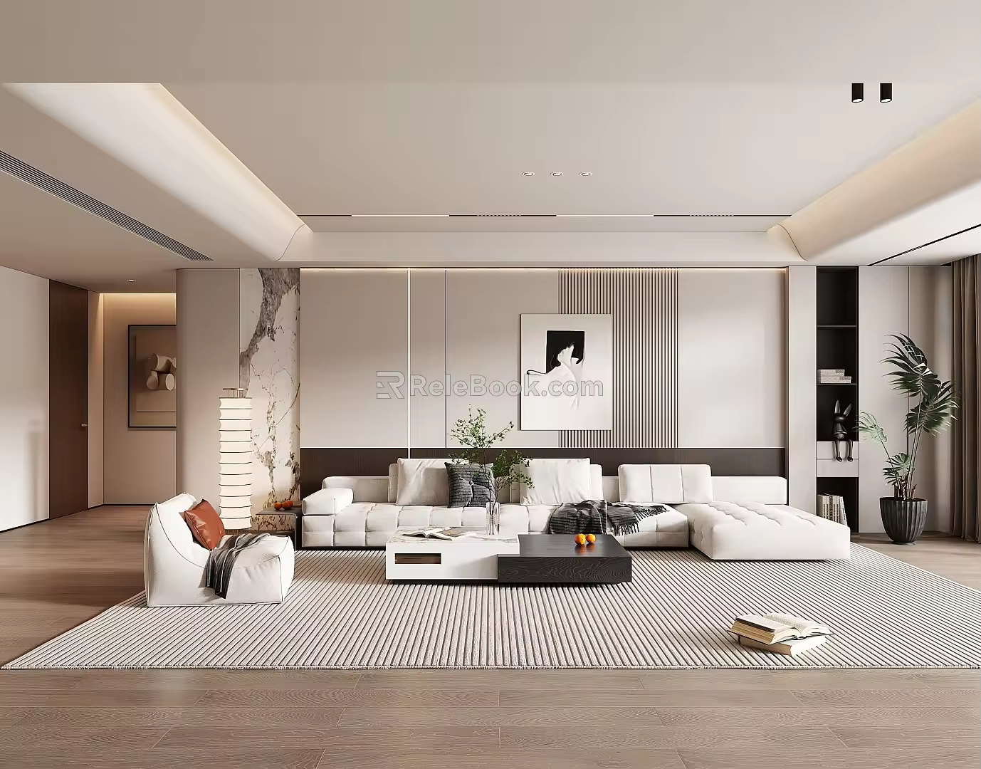 Modern Home Living Room Sofa Coffee Table Combination Fabric Sofa Coffee Table Pillow Leisure Chair Single Sofa Carpet 3d model