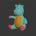 Cute Blue Dinosaur Plush Toy with Yellow Belly Orange Claws and Head Crest