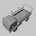 Khaki Military Truck With Open Cargo Bed And Rugged Six Wheel Design