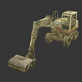 Wheeled Excavator With Front Bucket And Enclosed Cab On Gray Background