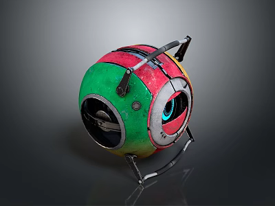 Vibrant Colorful Spherical Object With Eye Like Design On Metal Stand 3d model