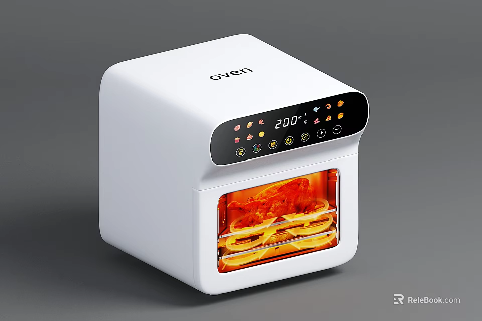 White Kitchen Appliance with Digital Display 200°C Temperature Control and Inner Racks for Cooking 3d model 