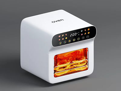 White Kitchen Appliance with Digital Display 200°C Temperature Control and Inner Racks for Cooking 3d model