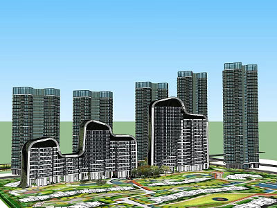 Modern High Rise Residential Towers With Green Landscaped Surroundings And Urban Layout 3d model
