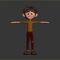 Child 3D Character With Brown Hair Orange Shirt Red Pants Arms Outstretched Standing