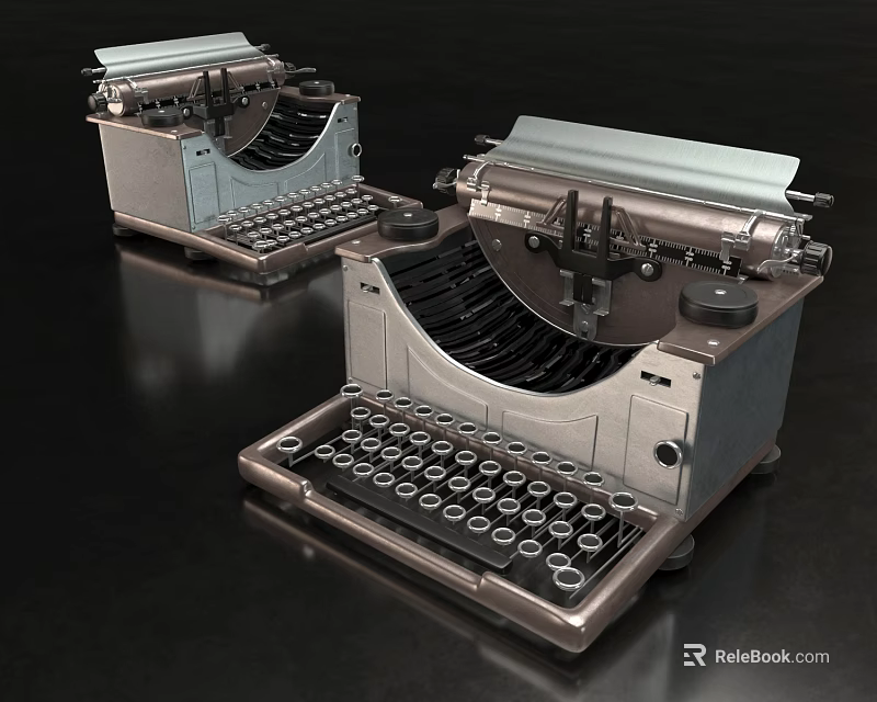 Vintage Office Appliances Two Classic Typewriters On Black Surface 3d model 