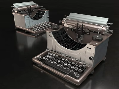 Vintage Office Appliances Two Classic Typewriters On Black Surface 3d model