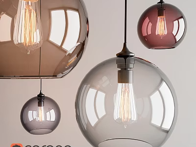 Modern Spherical Glass Pendant Lights With Transparent Amber Purple Shades And Edison Bulbs 3d model