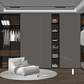 Modern Walk in Closet Interior With Gray Cabinets Storage Spaces Accent Chair And Round Rug
