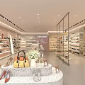 Elegant Modern Shoe Store Interior With Open Display Shelves Handbags And High Heels