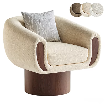 Beige Modern Leisure Chair With Textured Pillow Wooden Armrests And Solid Base 3d model