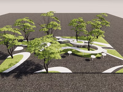 Outdoor Leisure Landscape Design With Trees Lawn And Table Chair Set 3d model