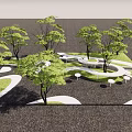 Outdoor Leisure Landscape Design With Trees Lawn And Table Chair Set