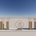 Wine Character Sculpture With Circular Decorations And Columns In Open Field Under Blue Sky