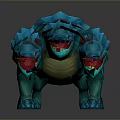 Two Headed Blue Dragon Creature With Scaly Body And Sharp Teeth