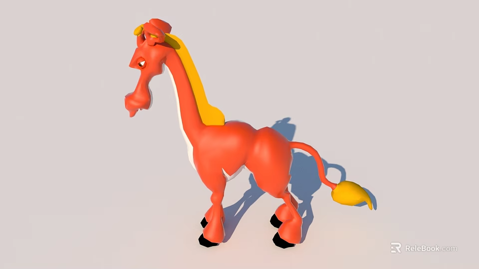 Red Stuffed Horse Toy With Yellow Mane And Tail Black Hooves 3d model 