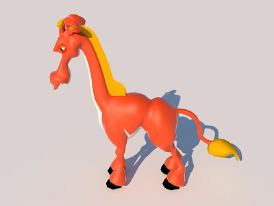 Red Stuffed Horse Toy With Yellow Mane And Tail Black Hooves 3d model