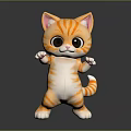 Cute Cartoon Orange Striped Cat With Big Eyes Standing On Black Surface